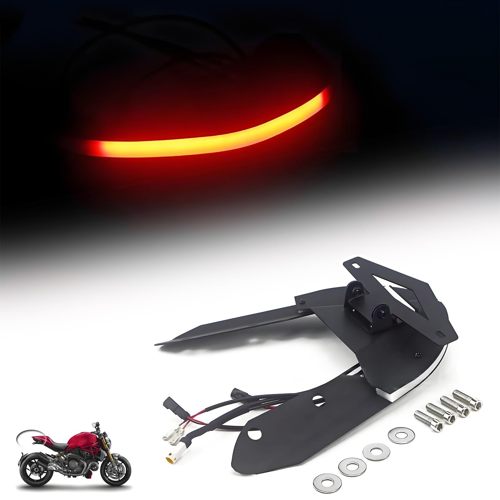 für Ducati Monster 821 15-17 1200 1200S 14-16 Motorrad-Heckfender-Eliminator CNC-Edelstahl-Kennzeichenhalter Short Tail Tidy Motorradmodifiziertes Zubehör mit LED-Lichtsatz von DFFMQSJ