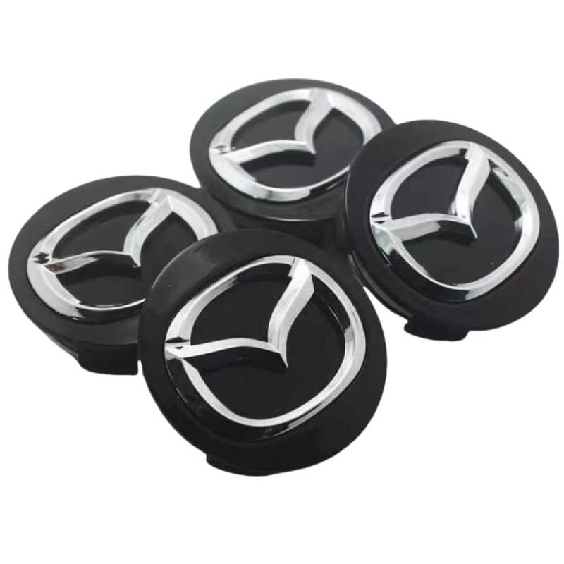 Auto Nabendeckel für Mazda 3 2019-2023, Nabenkappen Radnabenabdeckung Felgenkappen Radnabenkappen Felgendeckel Radnabendeckel ABS Logo Ersetzen Zubehör 4 PCS,Black-56mm-A von DFVBNH