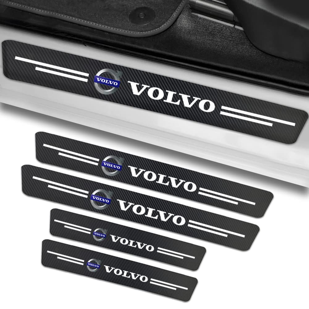 4 Stück Auto Einstiegsleisten Schutz Kohlefaser Türschweller Aufkleber, für Volvo V60 2020-2024 Auto Türschweller Schutz mit Logo von DFVOOP