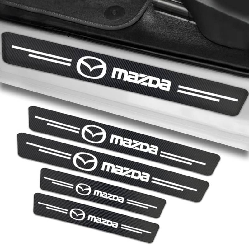DFVOOP 4 Stück Auto Einstiegsleisten Schutz Kohlefaser Türschweller Aufkleber, für Mazda 2 3 6 Axela CX-3 CX-5 CX-30 MX-5 Auto Türschweller Schutz mit Logo von DFVOOP