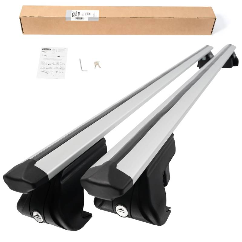 DGH SYSTEM Easy Line Classic 120 cm Kompletter Aluminium-Dachträger Relingträger kompatibel mit Peugeot 308 SW Kombi 2008-2013 mit offener Dachreling, abschließbar, Nutzlast 90 kg von DGH System