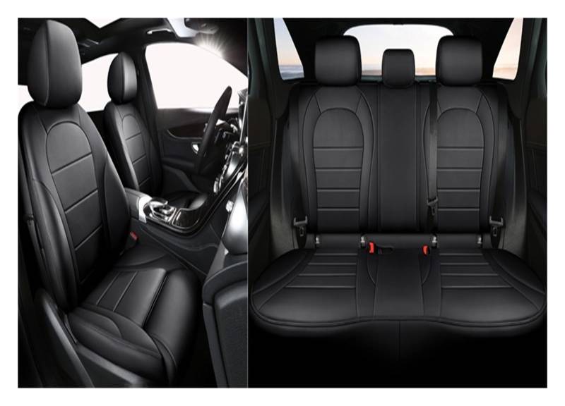 DGOEF Autositzbezug, Kompatibel mit Mercedes Benz W211 W212 W213 W204 W205 Cla Glc Gle Glb Wasserdichtes Leder-Autozubehör(5Pcs-Black) von DGOEF