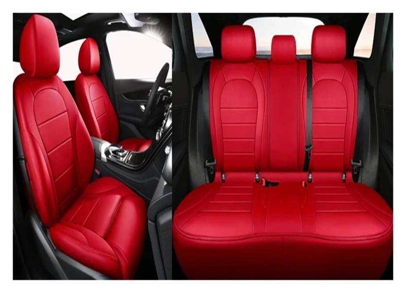 DGOEF Autositzbezug, Kompatibel mit Mercedes Benz W211 W212 W213 W204 W205 Cla Glc Gle Glb Wasserdichtes Leder-Autozubehör(5Pcs-Red) von DGOEF