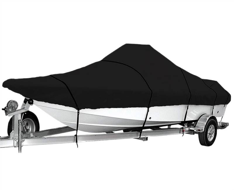 Bootsabdeckung 210D T-Top Bootsabdeckung 17-25FT V-Rumpf Fischerbootabdeckung Wasserdicht Heavy Duty Marine Trailerable Canvas Bootszubehör Boat Cover Support(Black-17-19FT) von DGOINGPI