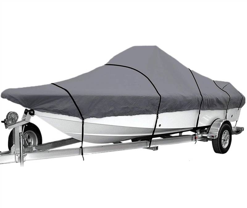 Bootsabdeckung 210D T-Top Bootsabdeckung 17-25FT V-Rumpf Fischerbootabdeckung Wasserdicht Heavy Duty Marine Trailerable Canvas Bootszubehör Boat Cover Support(Gray-17-19FT) von DGOINGPI