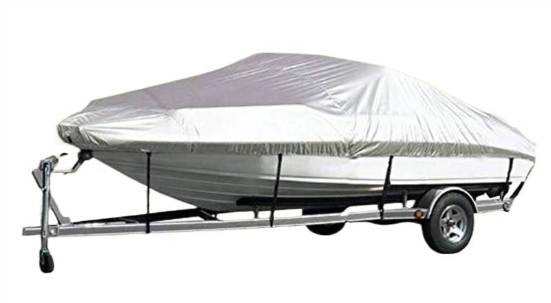 Bootsabdeckung Bootsabdeckung Outdoor-Schutz Wasserdicht 300D Oxford-Gewebe Anti-Smashing Reißfest Passform V-Rumpf TRI-Rumpf Runabouts Boat Cover Support(11-13FT) von DGOINGPI