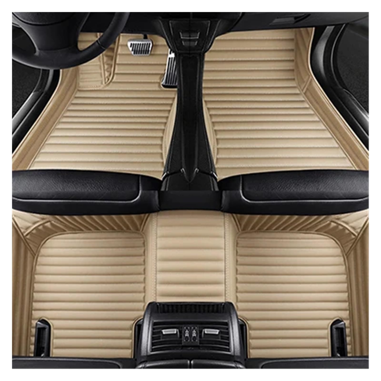 Auto Fußmatten Benutzerdefinierte Streifen Leder 5D Auto Boden Matte Fuß Panel Liner Für Hyundai Für Genesis Für G80 2020 2021 2022 2023 rutschfeste Allwetter-Automatte(Beige 5 Seat) von DHDYJSA