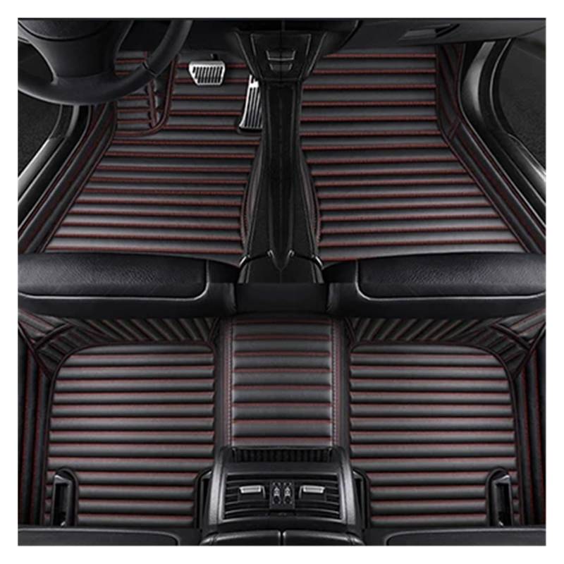 Auto Fußmatten Benutzerdefinierte Streifen Leder 5D Auto Boden Matte Fuß Panel Liner Für Hyundai Für Genesis Für G80 2020 2021 2022 2023 rutschfeste Allwetter-Automatte(Black Red 5 Seat) von DHDYJSA