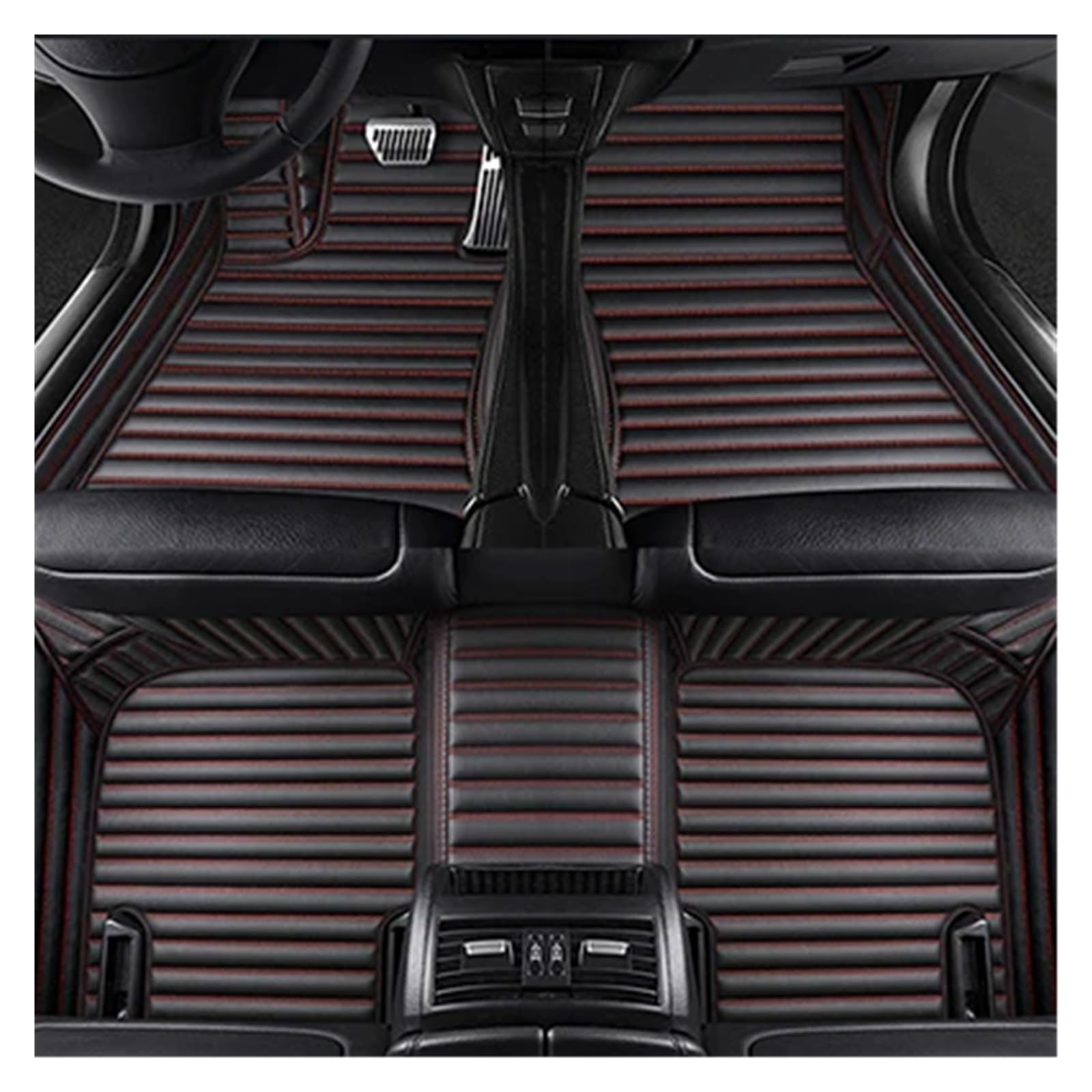 Auto Fußmatten Benutzerdefinierte Streifen Leder 5D Auto Boden Matte Fuß Panel Liner Für Hyundai Für Genesis Für GV60 2020 2021 2022 2023 rutschfeste Allwetter-Automatte(Black Red 5 Seat) von DHDYJSA