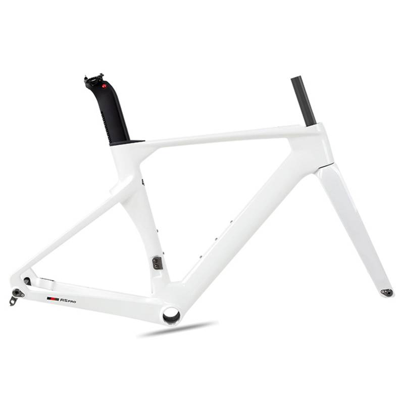 700C Carbon-Rennrad-Rahmenset, 46/48/50/52/54 cm Brechender Wind Rennrahmen Steckachsenrahmen 12 × 100 Mm 12 × 142 Mm Scheibenbremsrahmen Interne Führung(Bianco,50cm) von DHNCBGFZ