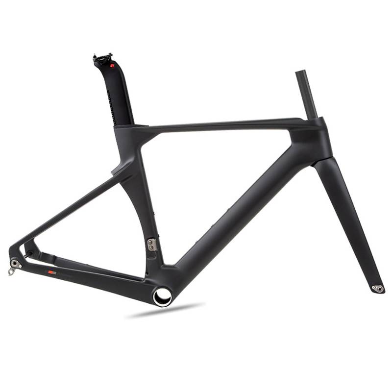 700C Carbon-Rennrad-Rahmenset, 46/48/50/52/54 cm Brechender Wind Rennrahmen Steckachsenrahmen 12 × 100 Mm 12 × 142 Mm Scheibenbremsrahmen Interne Führung(Black,46cm) von DHNCBGFZ