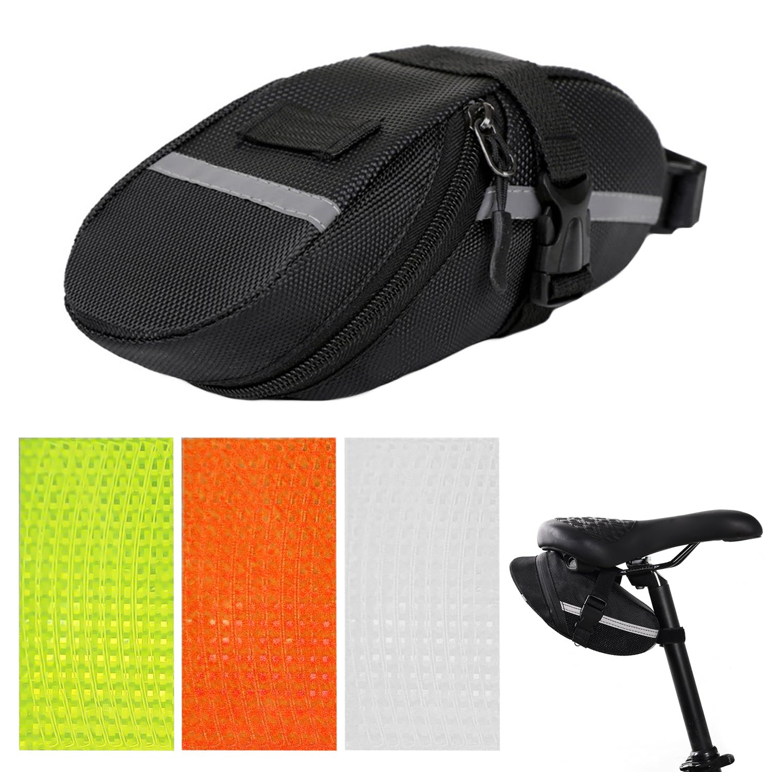 DHSBGWSX 1 Fahrradtasche, 3 Fahrradaufkleber, Rücksitztasche, Reparaturset, Aufbewahrungstasche Für Fahrradzubehör, Fahrradsitztasche, wasserdichte Satteltasche von DHSBGWSX