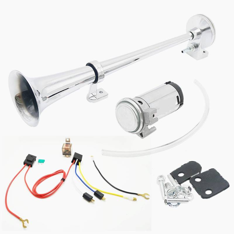 DHUILE Autohupen Auto Horn 12 V 150dB, Air Horn 450 mm Chrom Zink Trompetenform Truck Air Horn Kompressor Auto-Lautsprecher Jedem 12 V Fahrzeuge LKW LKWs Zug Autos Bus Boote von DHUILE