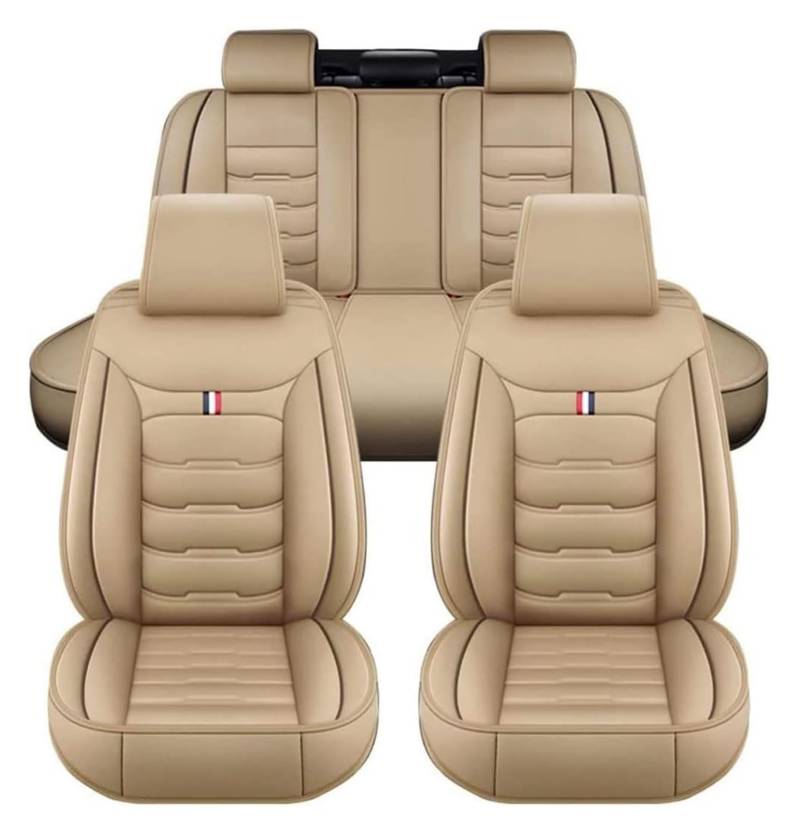 DIALFA Auto Sitzbezüge Set für Seat Arona KJ 2018-2024, Komfortabler PU-Leder Allwetter AutoSitzbezug Vorne und Hinten Sitzschoner 5 Sitzer, Auto Innenraum Zubehör,C Beige von DIALFA