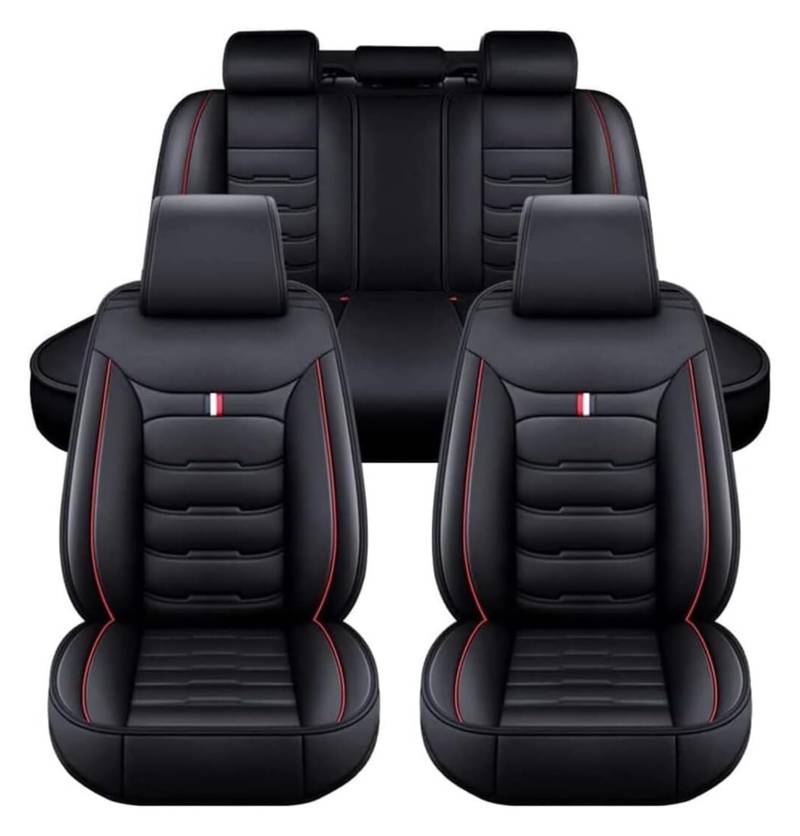 DIALFA Auto Sitzbezüge Set für Seat Leon Arona Ateca Tarraco Ibiza Alhambra, Komfortabler PU-Leder Allwetter AutoSitzbezug Vorne und Hinten Sitzschoner 5 Sitzer, Auto Innenraum Zubehör,F Black Red von DIALFA