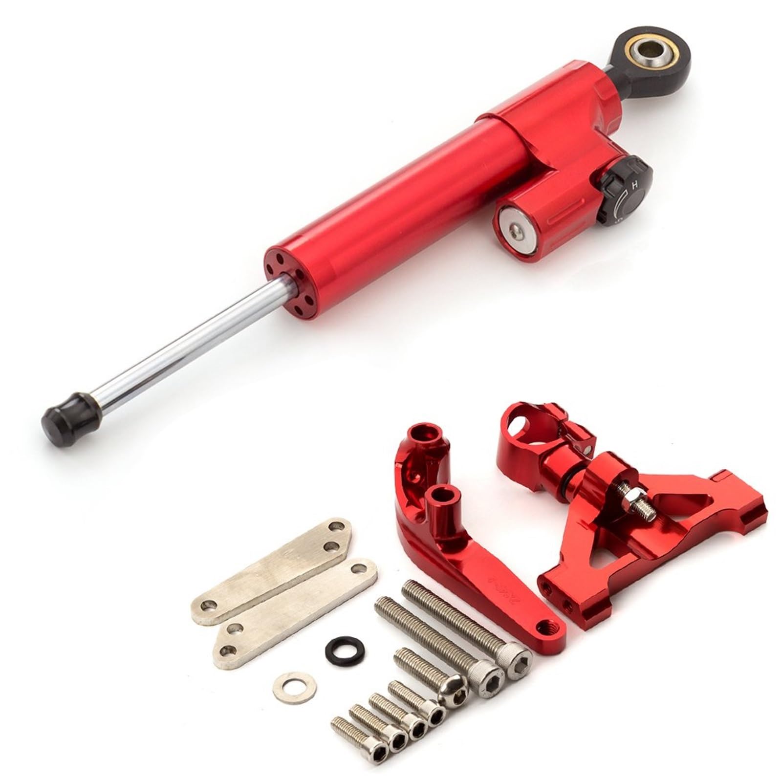 Lenkverstärkerstabilisator CNC Aluminium Motorrad Stabilisator Dämpfer Lenkung Montage Halterung Halter Unterstützung Kit Set Für Kawasaki Für ZX14R 2006-2020 Motorradlenkung(Red) von DIAYES