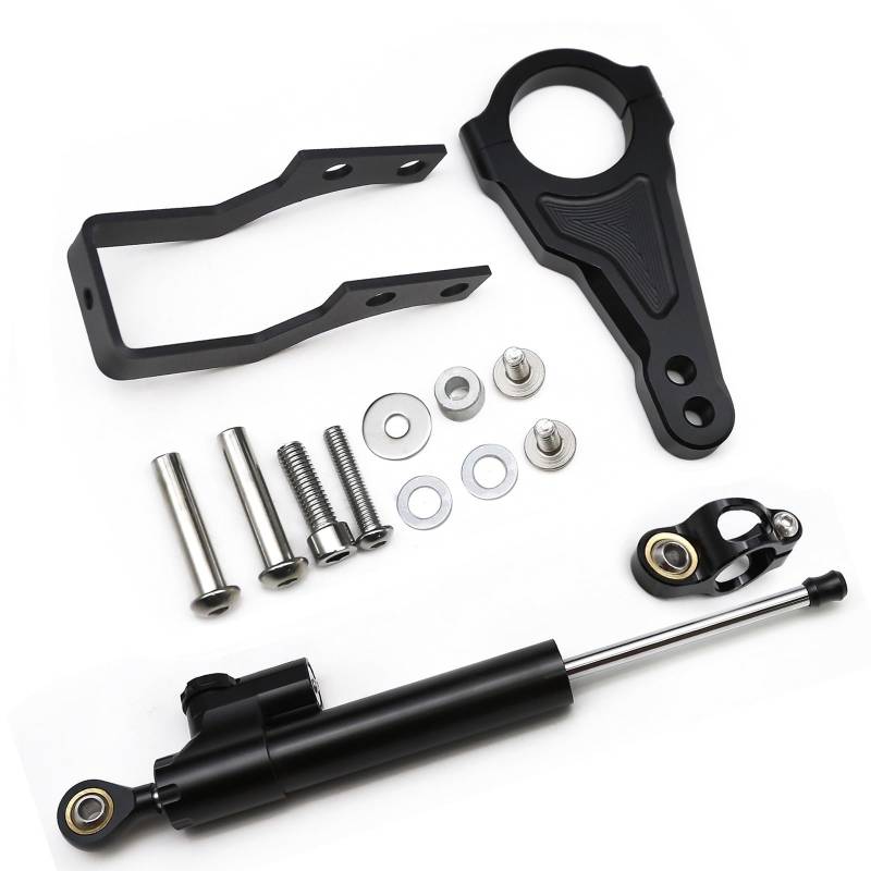 Lenkverstärkerstabilisator CNC Stabilisator Dämpfer Lenkung Halterung Halterung Halter Unterstützung Kit Set Für 11 Zoll Elektrische Roller Motorradlenkung(Black Set) von DIAYES