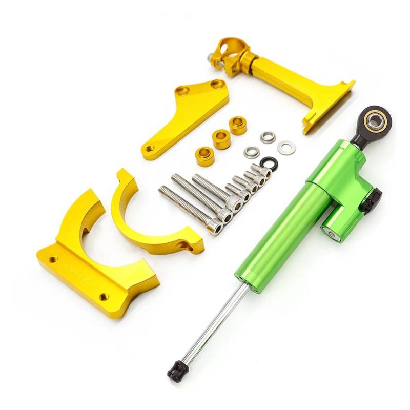 Lenkverstärkerstabilisator Motorrad Aluminium Lenkungsdämpfer Stabilisieren Halterung Unterstützung Montage Kit Für Kawasaki Für ER6N ER6F Für Ninja 650R 2006-2008 Motorradlenkung(Green Gold) von DIAYES