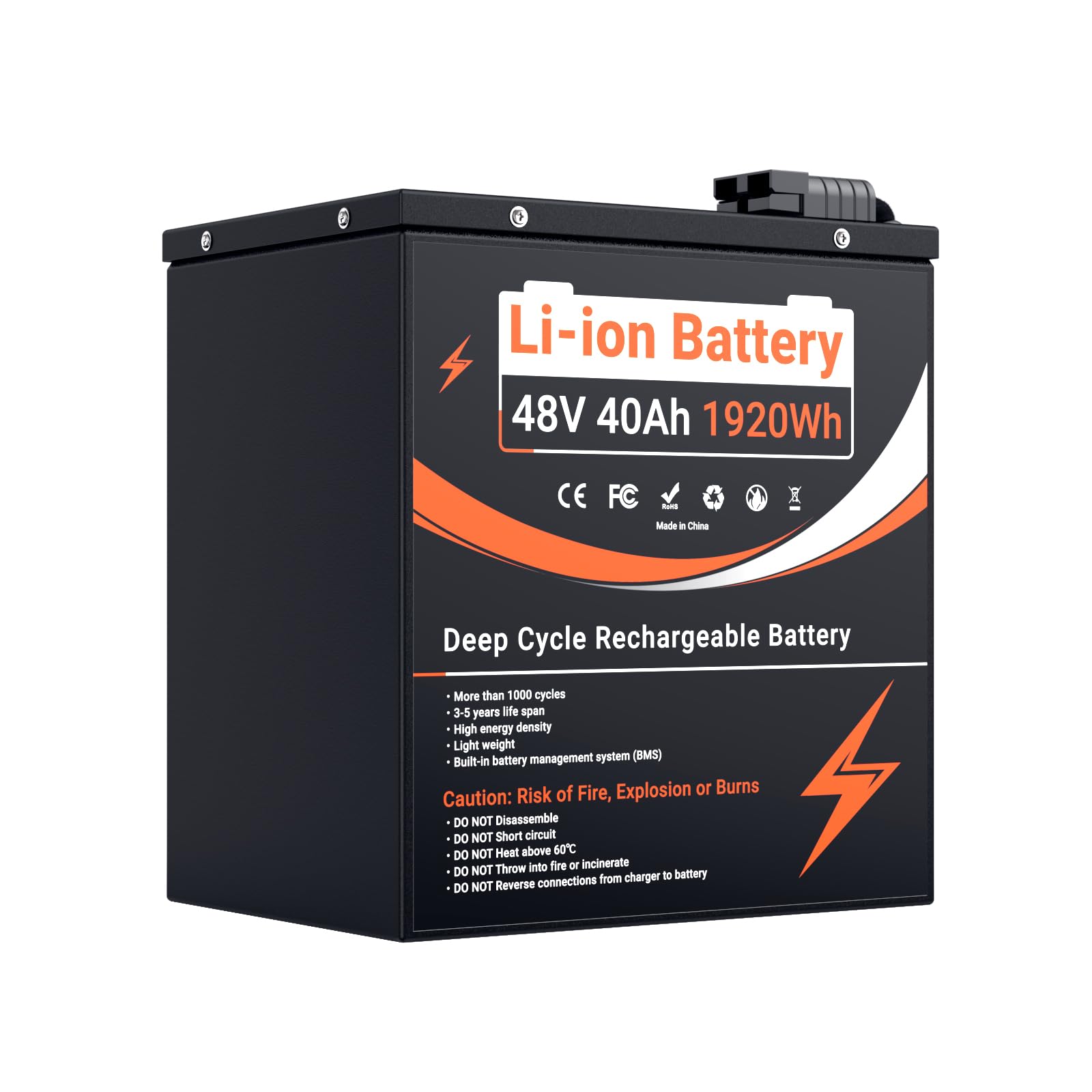 48V 40Ah Lithium Batterie 1920Wh Energie mit 50A BMS, 4000+ Deep Cycles Wiederaufladbare Lithium Ionen Batterie für Trolling Motor, Off-Grid, RV, Solar Power, Home Backup, Camping von DICHOU