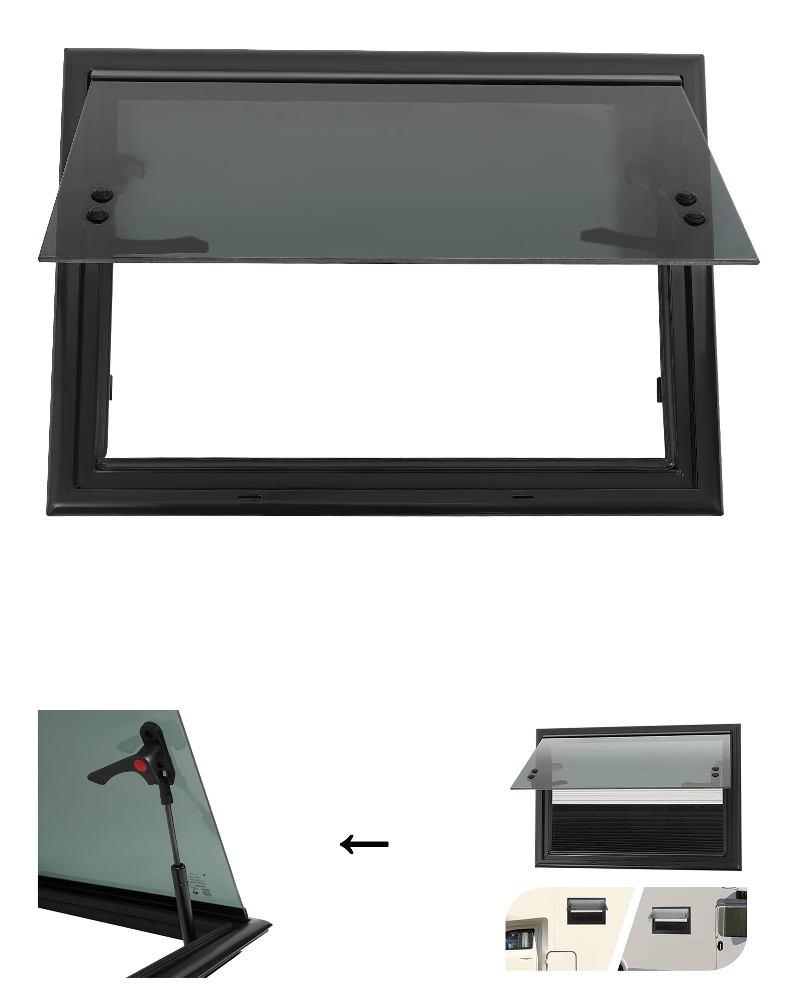 Ausstellfenster 500x350mm Wohnwagen Fenster E4 Wohnmobilfenster 85° Camper Wohnmobil Fenster mit fliegengitter und Rollo, Wohnmobil Seitenfenster Externes Push Fenster für Wohnwagen Van Camper von DIFU