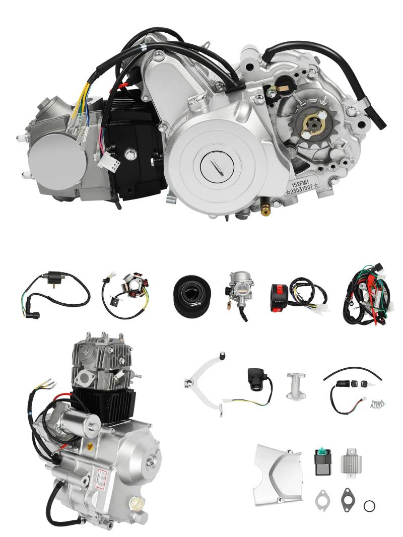 DIFU 125ccm Motor Halbautomatik 3 Gang & 1 Rückwärts Pitbike Electric Start Motor Kit mit Kabelbaum, CDI 4-Takt Motor ATV Mini Quad Motorcycle Motor Go-Kart Pocket Dirt Bike Motor von DIFU