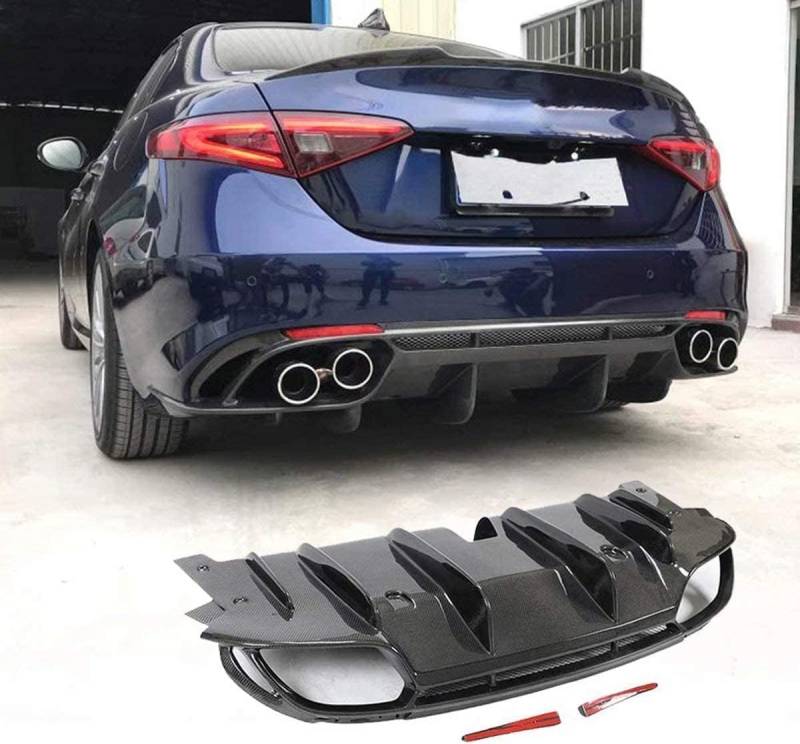 Carbon Look Heckstoßstange Diffusor Lippe Für Alfa Romeo Giulia Base Sedan 2015-2020 Heckspoiler Haifischflosse Chassis Splitter Heckschürze Spoiler von DIGBYS