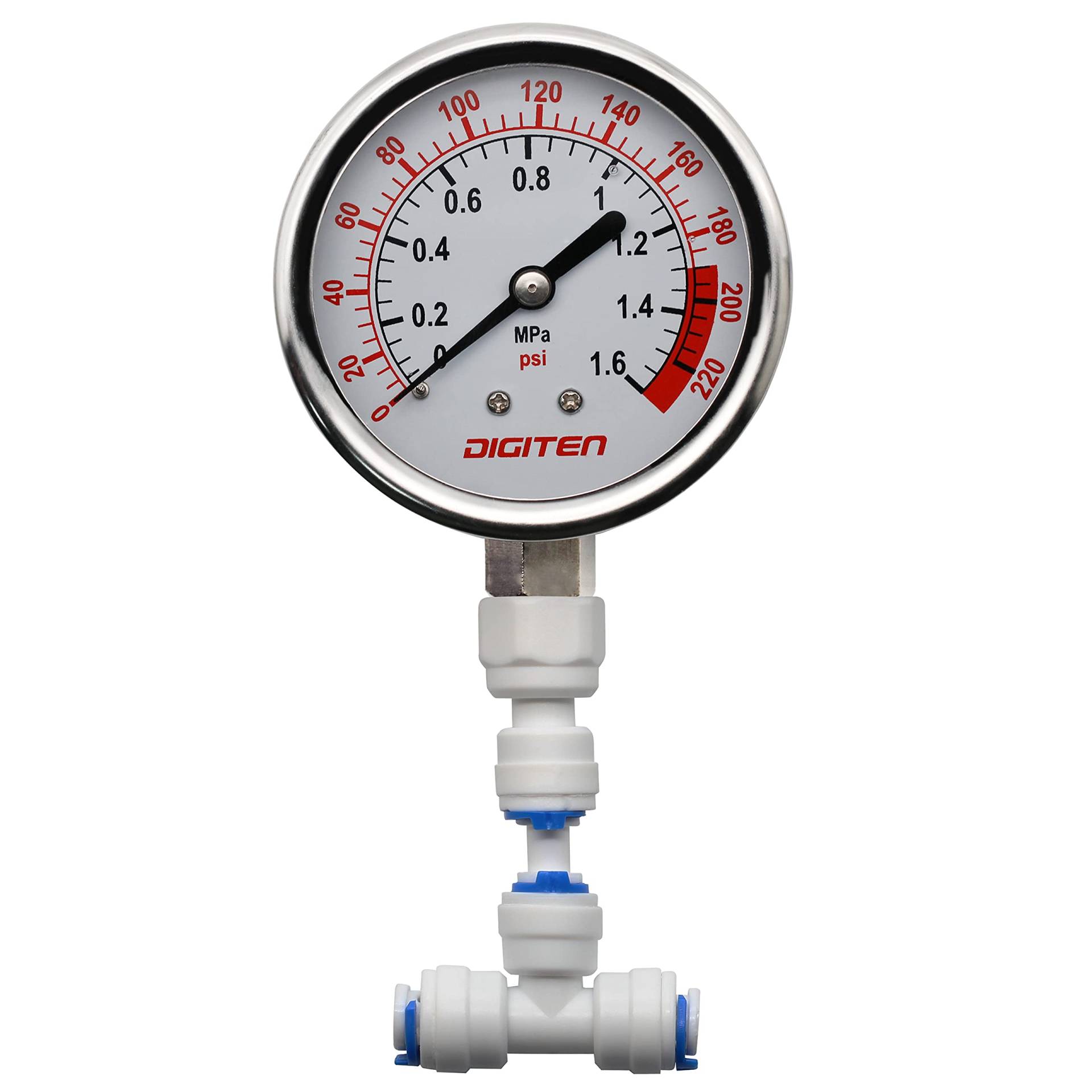 DIGITEN Wasserdruckmessgerät, 0–1,6 MPa 0–220 psi 1/4 Zoll f Umkehrosmoseanlage Pumpe von DIGITEN