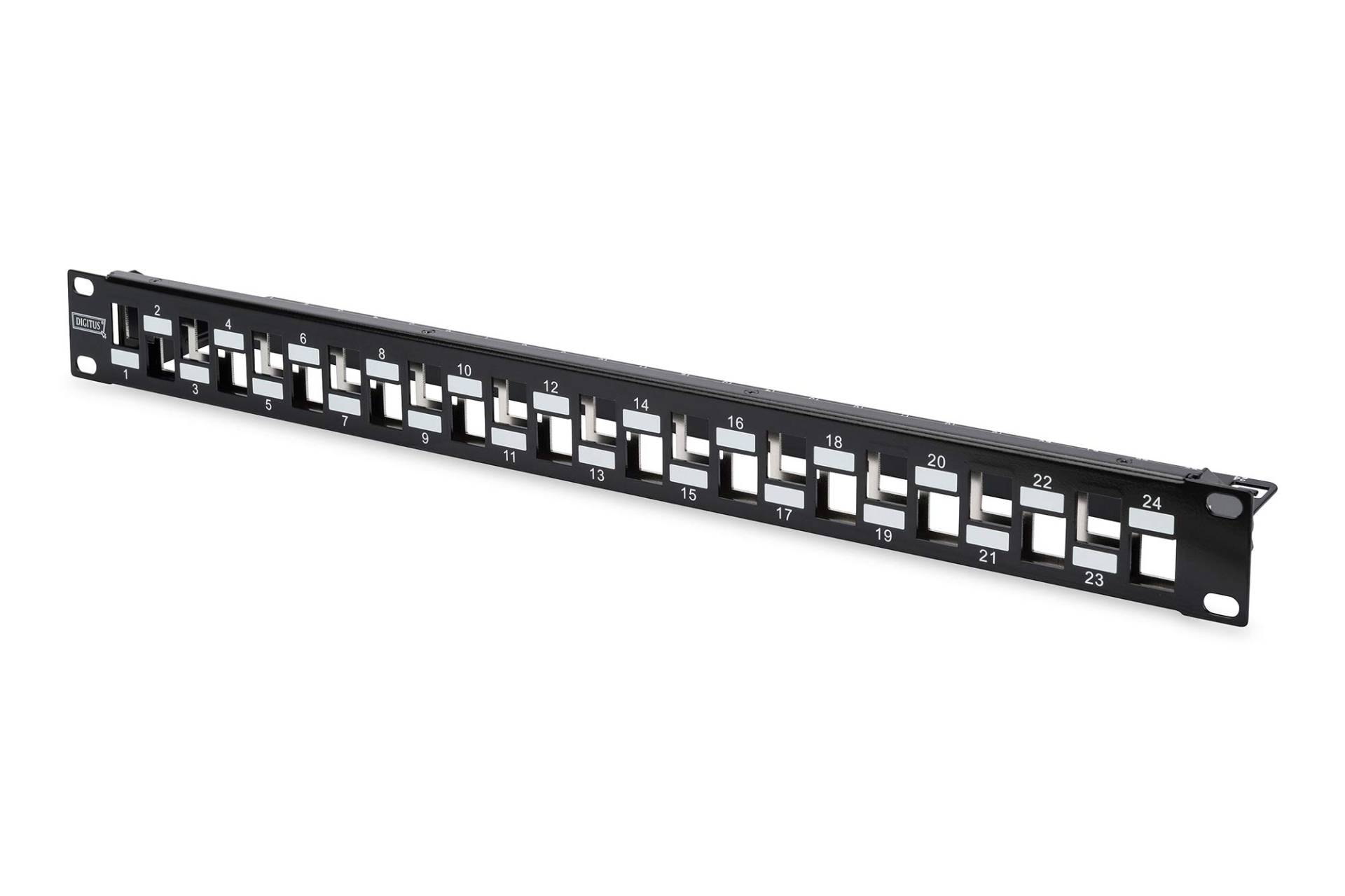 DIGITUS Patchpanel - Modular - Für Keystone-Module - 19-Zoll - 24-Port - Geschirmt - Rack-Montage 1HE - Abgestuft - Schwarz von DIGITUS