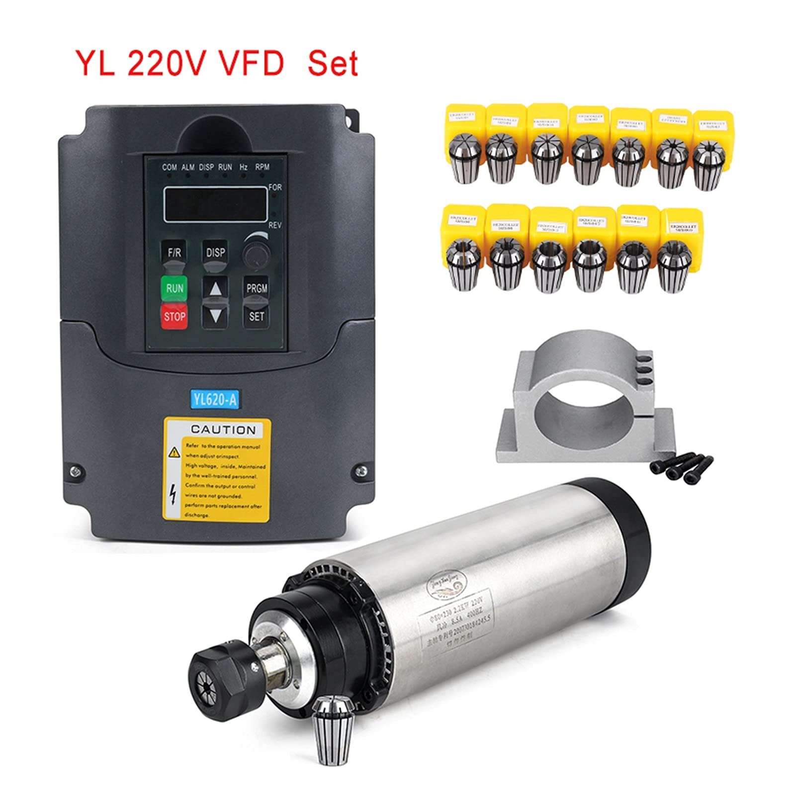 Frequenzwandler, 2.2 kW luftgekühlte Spindel Er20. Spindelmotor 4 Lager luftgekühlt 2200W CNC Fräsmotor. & VFD 8. 0mm Klammer & Er20. Hebezange(HY 110 VFD Set) von DIGNIFE