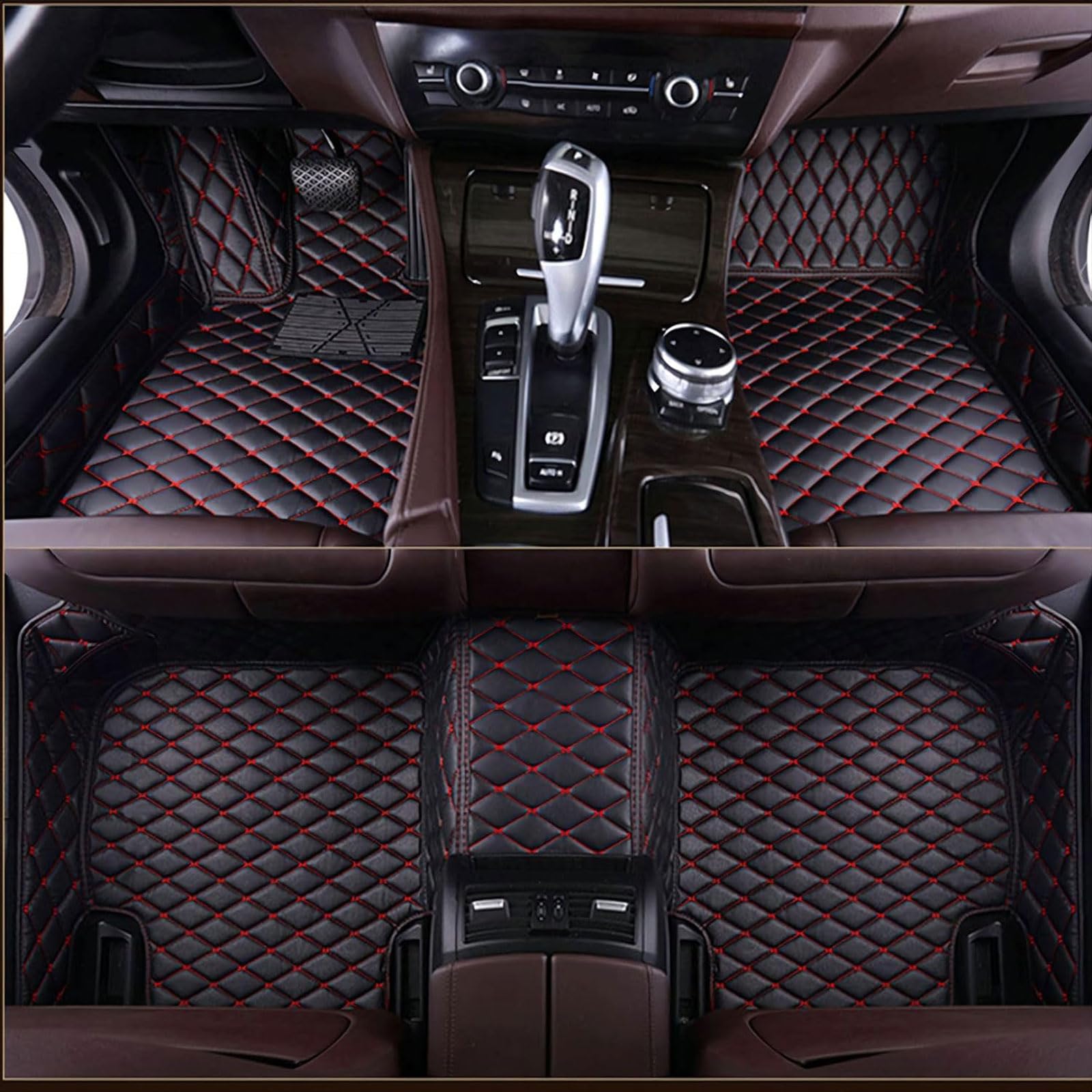 Fussmatten Auto für Nissan X-Trial (7seats) 2014 2015 2016 2017, Vorne Hinten Teppichschutzmatte Kunstleder Vollständiger Abdeckung wasserdichte Auto Zubehör,Black-Red von DILIDULU