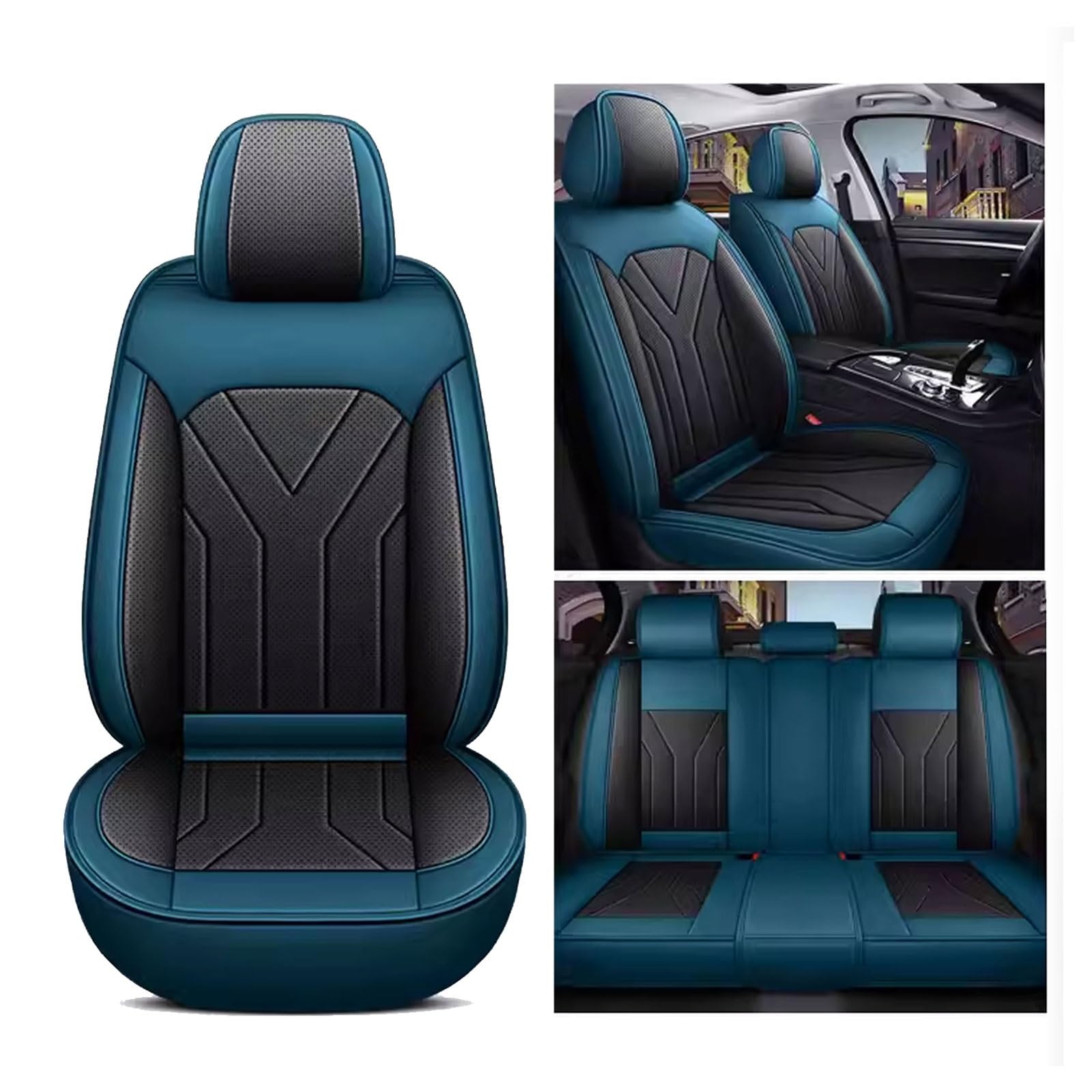 Autositzbezüge Universal Set für Golf VIII VI V IV III II I Mk 8 7 6 5 4 3 R GTE/GTI/GTD, Leder Autositzbezug Komplettset, Aus Premium Leder + Einzigartigem Design 5-Sitzer Sitzbezüge(C(Blue-black)) von DINGQINGYUN