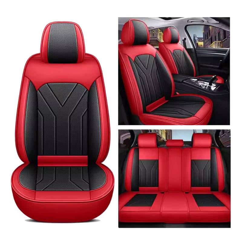 Autositzbezüge Universal Set für Golf VIII VI V IV III II I Mk 8 7 6 5 4 3 R GTE/GTI/GTD, Leder Autositzbezug Komplettset, Aus Premium Leder + Einzigartigem Design 5-Sitzer Sitzbezüge(D(Red-black)) von DINGQINGYUN