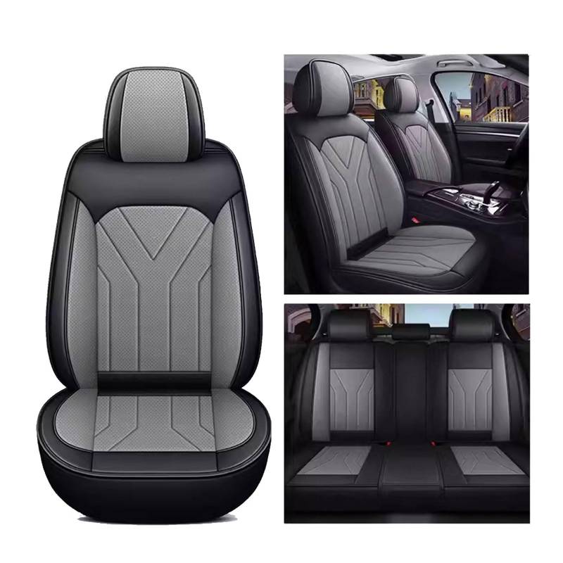 Autositzbezüge Universal Set für Mitsubishi Space Star 2.GEN 2.gen 1998-2003-2024, Leder Autositzbezug Komplettset, Aus Premium Leder + Einzigartigem Design 5-Sitzer Sitzbezüge(A(Black Grey)) von DINGQINGYUN