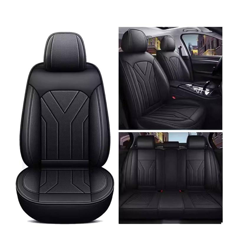 DINGQINGYUN Autositzbezüge Universal Set für Audi A4 Q3 A6 C5 A4 B8 A3, Leder Autositzbezug Komplettset, Aus Premium Leder + Einzigartigem Design 5-Sitzer Sitzbezüge(B(Black)) von DINGQINGYUN