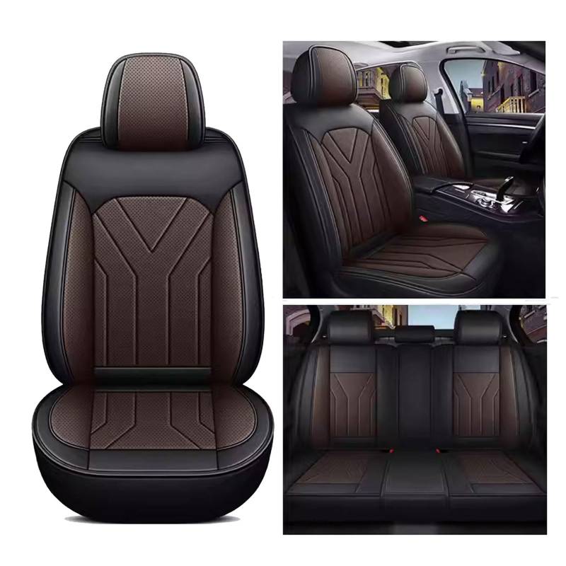 DINGQINGYUN Autositzbezüge Universal Set für Audi A4 Q3 A6 C5 A4 B8 A3, Leder Autositzbezug Komplettset, Aus Premium Leder + Einzigartigem Design 5-Sitzer Sitzbezüge(E(Black Curry)) von DINGQINGYUN