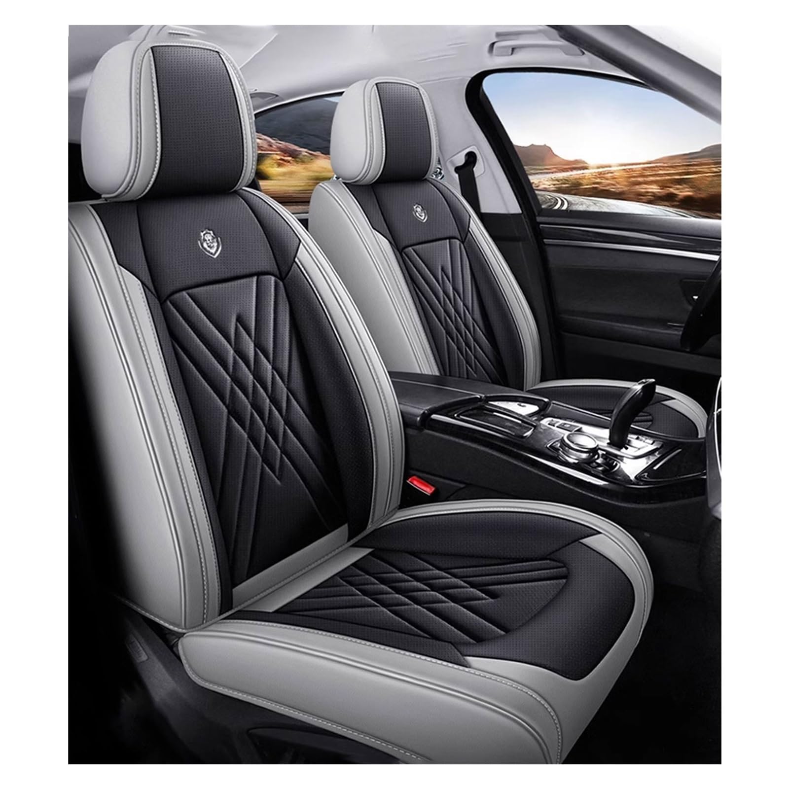 DINGQINGYUN Universal-Sitzbezug Komplett-Set Für Audi A5 Sportback Coupe 2010-2021, AutositzbezüGe Set Leder, 5-Sitze Universal-SitzbezüGe Auto Komplettset(B(Greyish Black)) von DINGQINGYUN