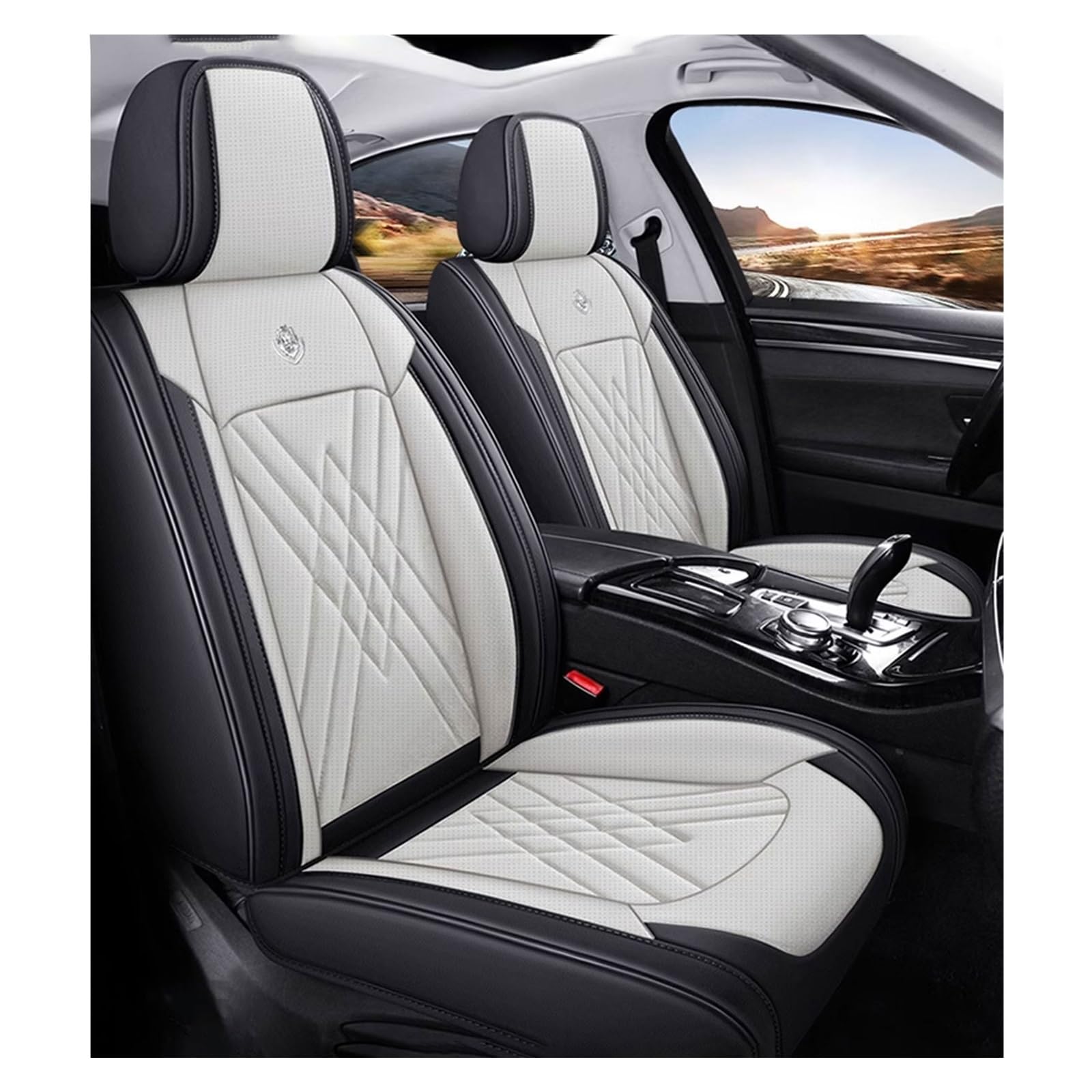 DINGQINGYUN Universal-Sitzbezug Komplett-Set Für Audi A5 Sportback Coupe 2010-2021, AutositzbezüGe Set Leder, 5-Sitze Universal-SitzbezüGe Auto Komplettset(C(Black Beige)) von DINGQINGYUN