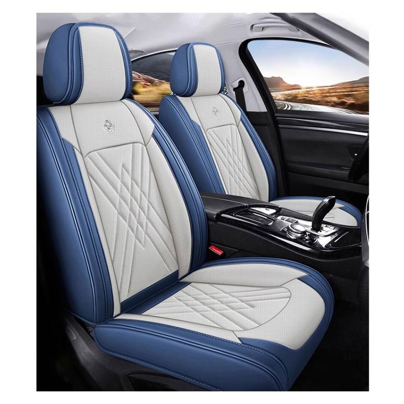 DINGQINGYUN Universal-Sitzbezug Komplett-Set Für Nissan Primera P12 2002-2007, AutositzbezüGe Set Leder, 5-Sitze Universal-SitzbezüGe Auto Komplettset(A(Blue-Beige)) von DINGQINGYUN