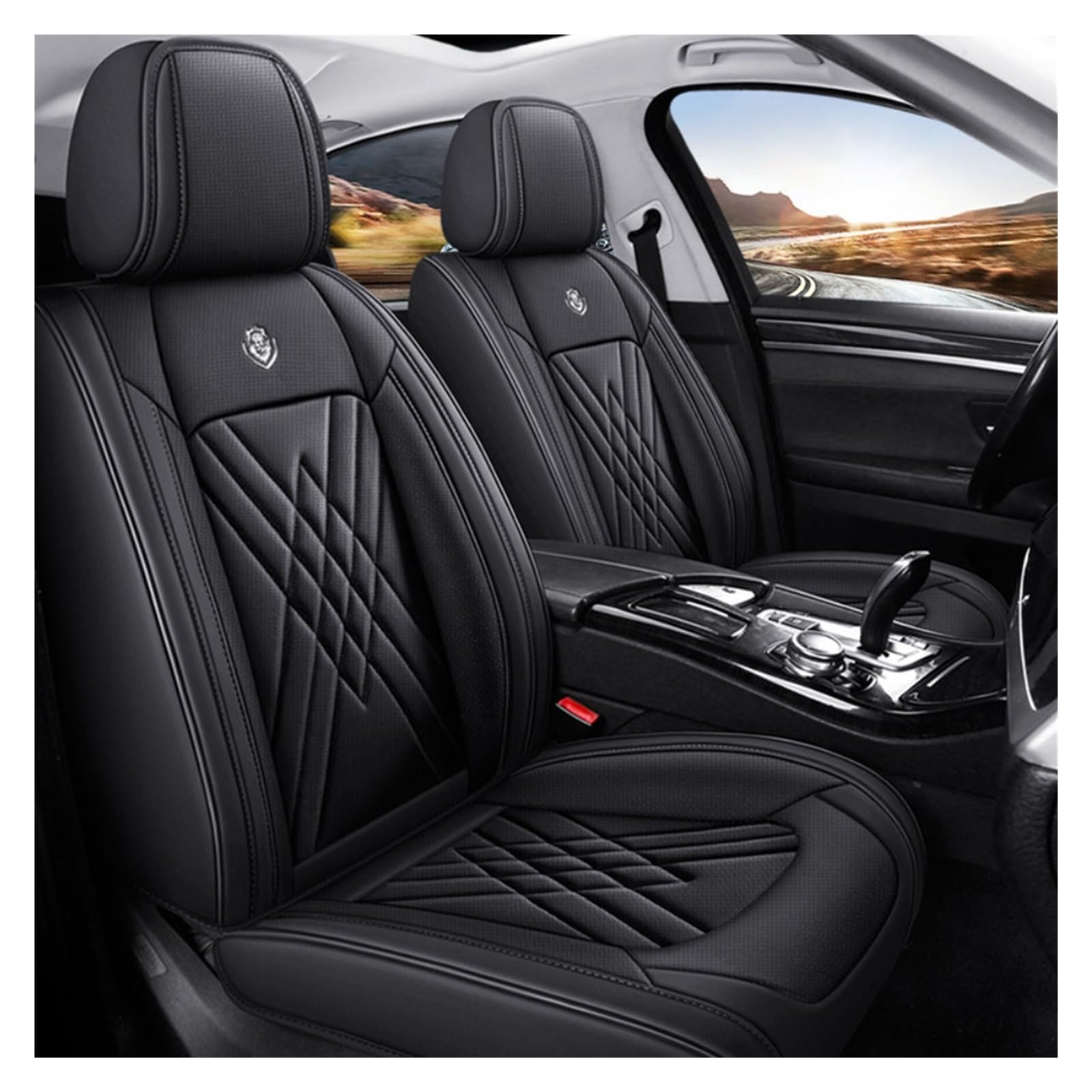 DINGQINGYUN Universal-Sitzbezug Komplett-Set Für Volvo XC90 2. Gen, AutositzbezüGe Set Leder, 5-Sitze Universal-SitzbezüGe Auto Komplettset(B(Black)) von DINGQINGYUN