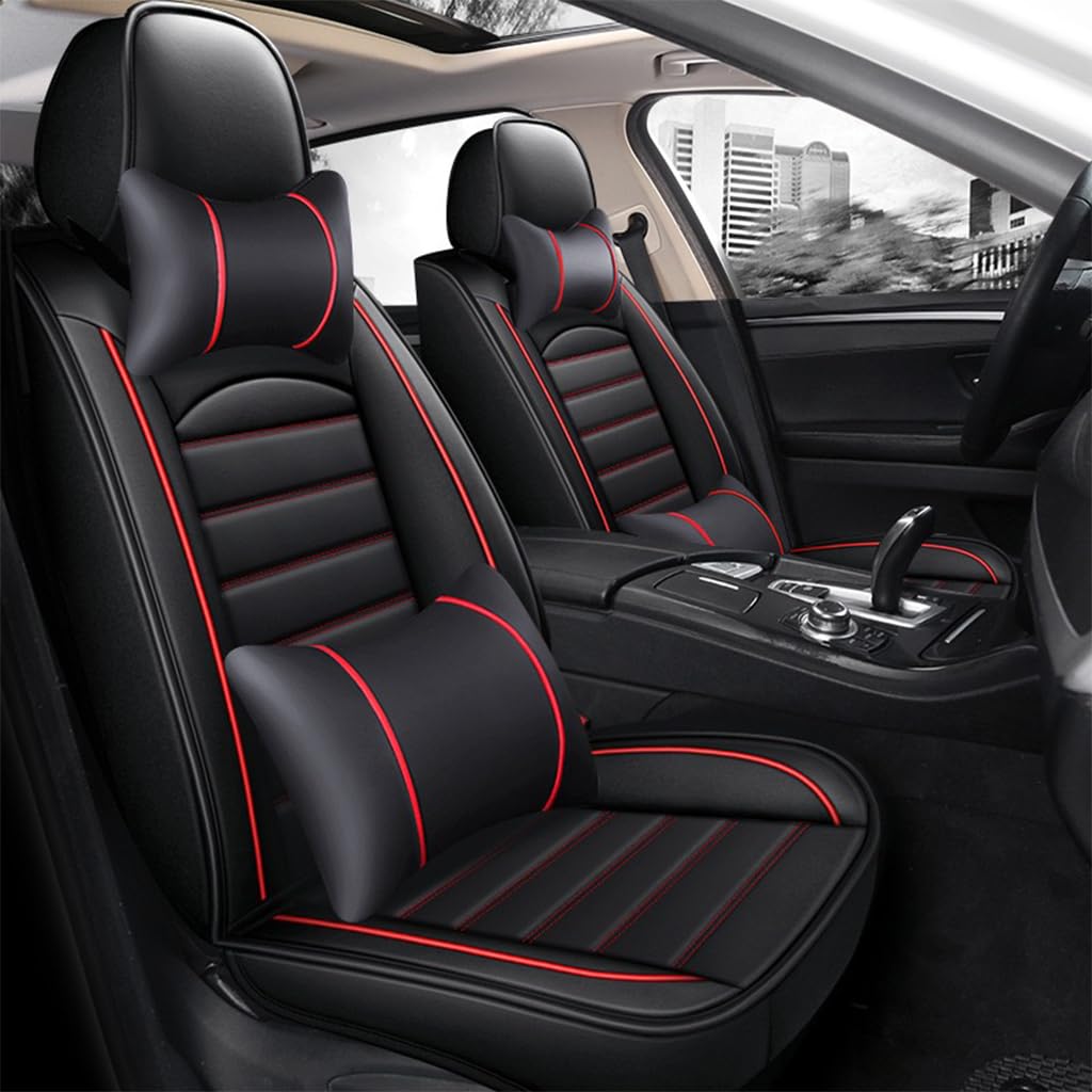 DINGYUYU Auto Leder Sitzbezüge für Renault Scenic III 2009-2016,Leder Wasserdichter Autositzbezüge Innenraum Autozubehör,A-Black Red von DINGYUYU
