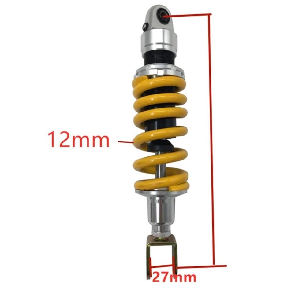 DINGZEN Motorrad Stoßdämp 12mm frühling 340MM Gabelkopf Motorrad hinten stoßdämpfer FÜR FÜR Su&zuki FÜR KA&WASAKI ATV fit 330-345mm von DINGZEN