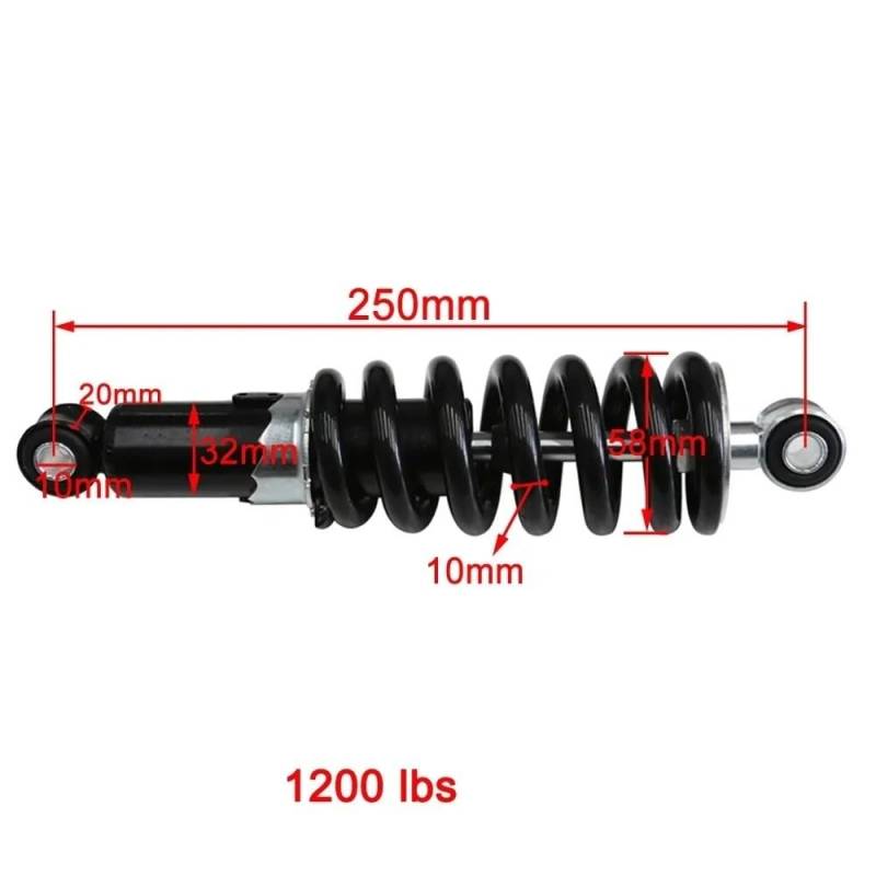 DINGZEN Motorrad Stoßdämp Für 1200LBS 24/25/26/27/29 cm Motorrad Hinten Stoßdämpfer Suspension Schutz Dirt Pit Bike ATV Quad Buggy 10mm Öse von DINGZEN