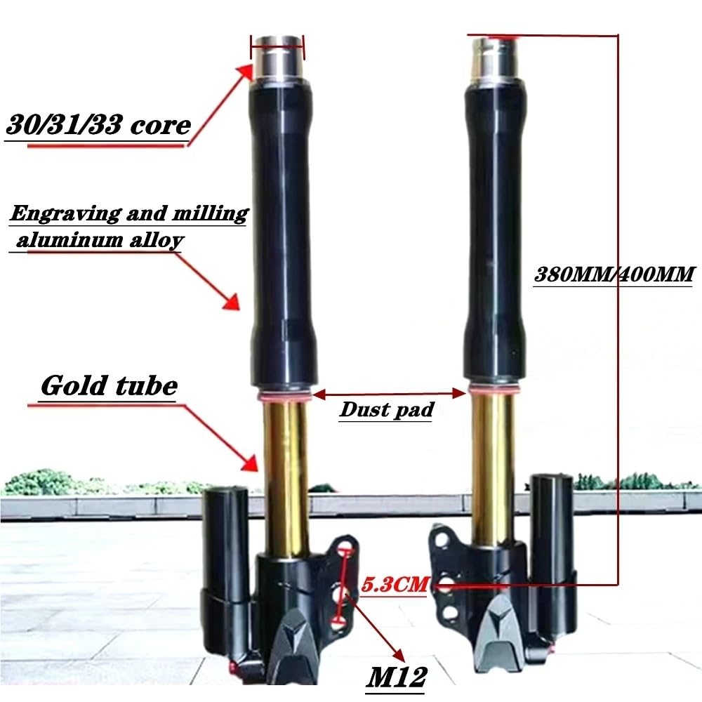 DINGZEN Motorrad Stoßdämp Motorrad Vorne Invertiert Stoßdämpfer Vorne 30/31/33core 380/400mm Für Roller Cygnus-X RSZ Kraft NIU N1S Ninebot von DINGZEN