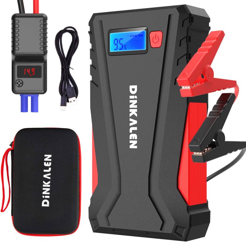 DINKALEN Starthilfe Powerbank, 800A Spitzstrom Tragbare Auto Starthilfe (Für 7,0L Benzinmotor oder 5,5L Dieselmotoren) 12V Autobatterie Anlasser Starthilfegerät mit LED Taschenlampe von DINKALEN