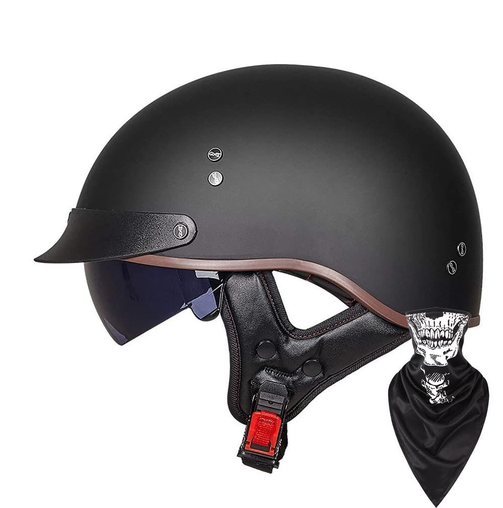 Halboffenen Öffnen Motorradhelm ECE-Zertifizierung Vintage Helme mit Schutzbrille Einstellbare Halbschale Jet-Helm Bike Cruiser Scooter Halbschale Jet-Helm Brain-Cap von DIRERTYS