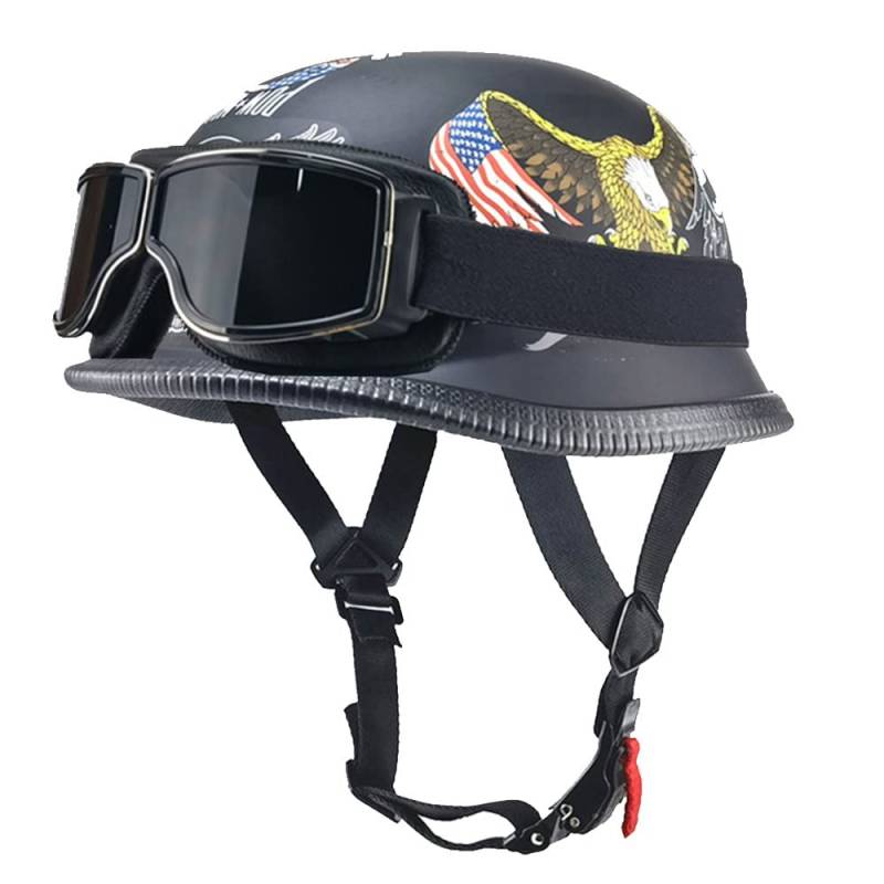 Deutsch Helm Halboffenen Vintage Öffnen Motorradhelm Halb-Helm ECE-Zertifizierung Chopper Helm mit Sonnenbrille für Mopeds Cruiser Vintage Jet Helm Schnellverschlussschnallen M-XXL von DIRERTYS