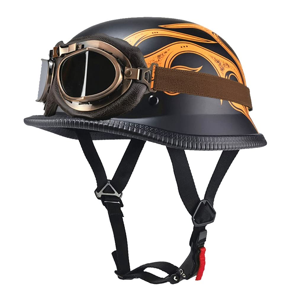 Deutsch Helm Halboffenen Vintage Öffnen Motorradhelm Halb-Helm ECE-Zertifizierung Chopper Helm mit Sonnenbrille für Mopeds Cruiser Vintage Jet Helm Schnellverschlussschnallen M-XXL von DIRERTYS