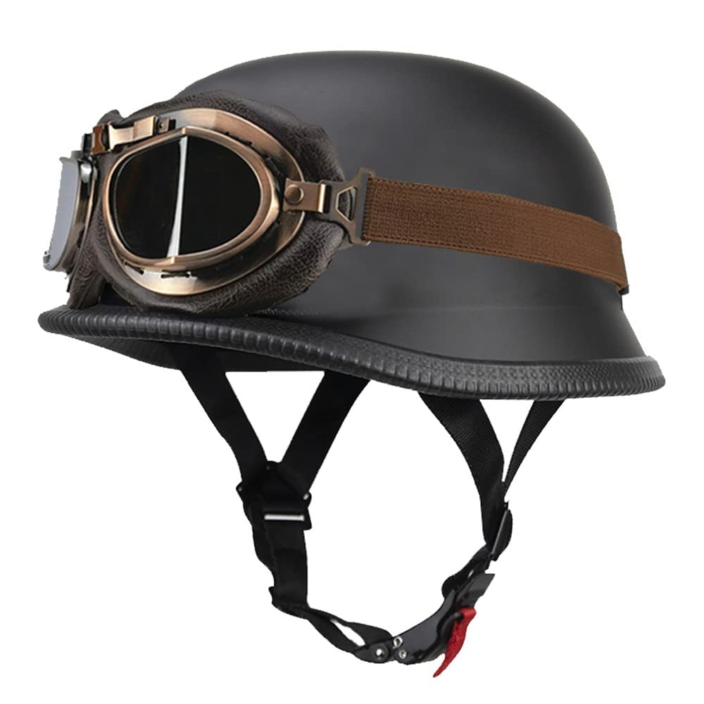 Deutsch Helm Halboffenen Vintage Öffnen Motorradhelm Halb-Helm ECE-Zertifizierung Chopper Helm mit Sonnenbrille für Mopeds Cruiser Vintage Jet Helm Schnellverschlussschnallen M-XXL von DIRERTYS