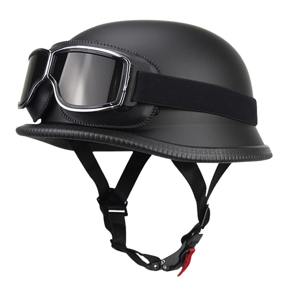 Deutsch Helm Halboffenen Vintage Öffnen Motorradhelm Halb-Helm ECE-Zertifizierung Chopper Helm mit Sonnenbrille für Mopeds Cruiser Vintage Jet Helm Schnellverschlussschnallen M-XXL von DIRERTYS