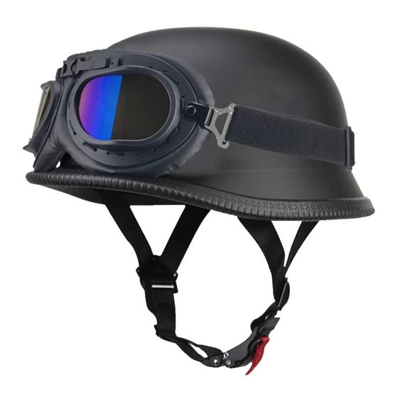 Deutsch Helm Halboffenen Vintage Öffnen Motorradhelm Halb-Helm ECE-Zertifizierung Chopper Helm mit Sonnenbrille für Mopeds Cruiser Vintage Jet Helm Schnellverschlussschnallen M-XXL von DIRERTYS